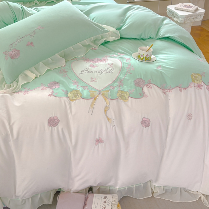 91家纺网 家纺一手货源 找家纺 花香四季家纺2025新款【纯棉】春熙系列四件套 春熙-绿