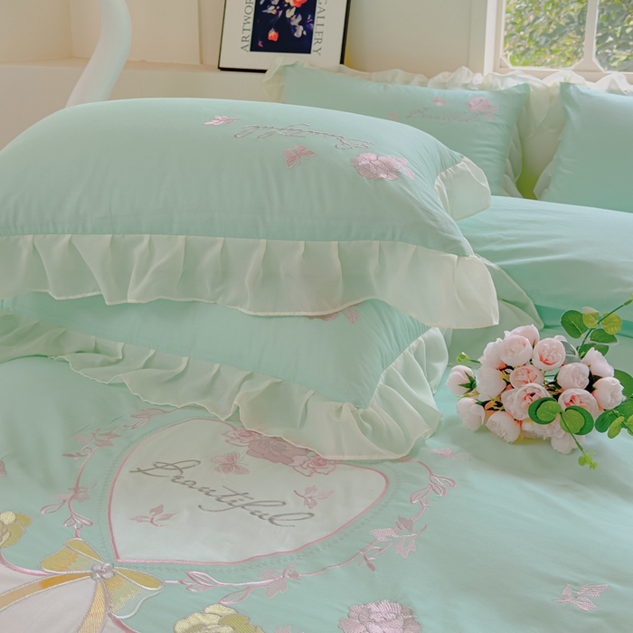 91家纺网 家纺一手货源 找家纺 花香四季家纺2025新款【纯棉】春熙系列四件套 春熙-绿