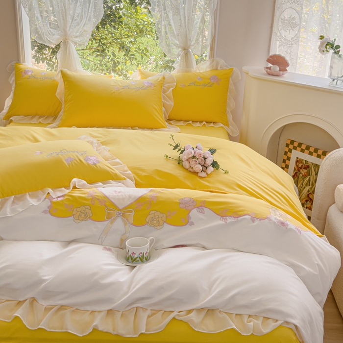 花香四季家纺2025新款【纯棉】春熙系列四件套 春熙-奶黄