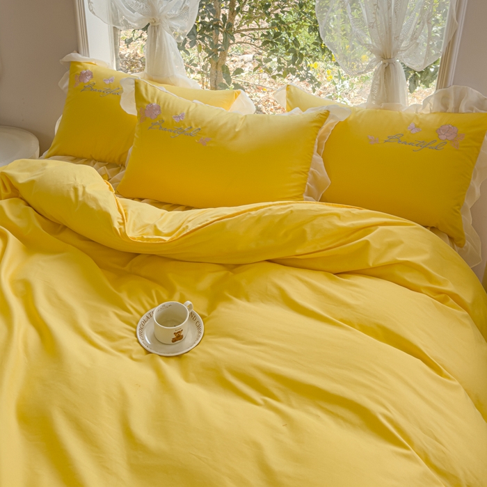 91家纺网 家纺一手货源 找家纺 花香四季家纺2025新款【纯棉】春熙系列四件套 春熙-奶黄