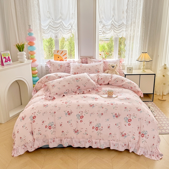 91家纺网 家纺一手货源 找家纺 （总）芷凡家纺 2025新款A类加厚超柔水洗棉花边款韩式四件套