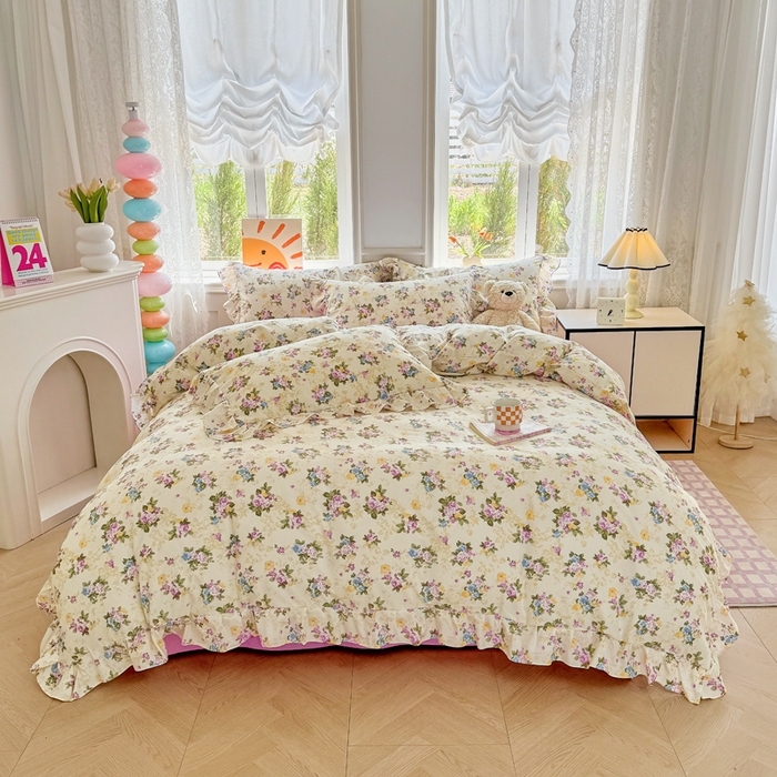 91家纺网 家纺一手货源 找家纺 （总）芷凡家纺 2025新款A类加厚超柔水洗棉花边款韩式四件套