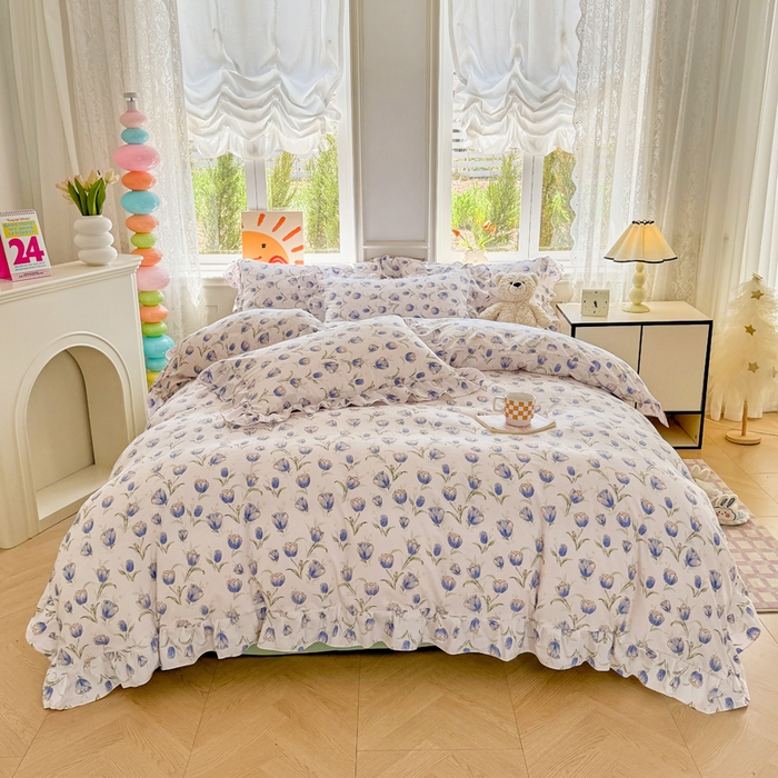 91家纺网 家纺一手货源 找家纺 （总）芷凡家纺 2025新款A类加厚超柔水洗棉花边款韩式四件套