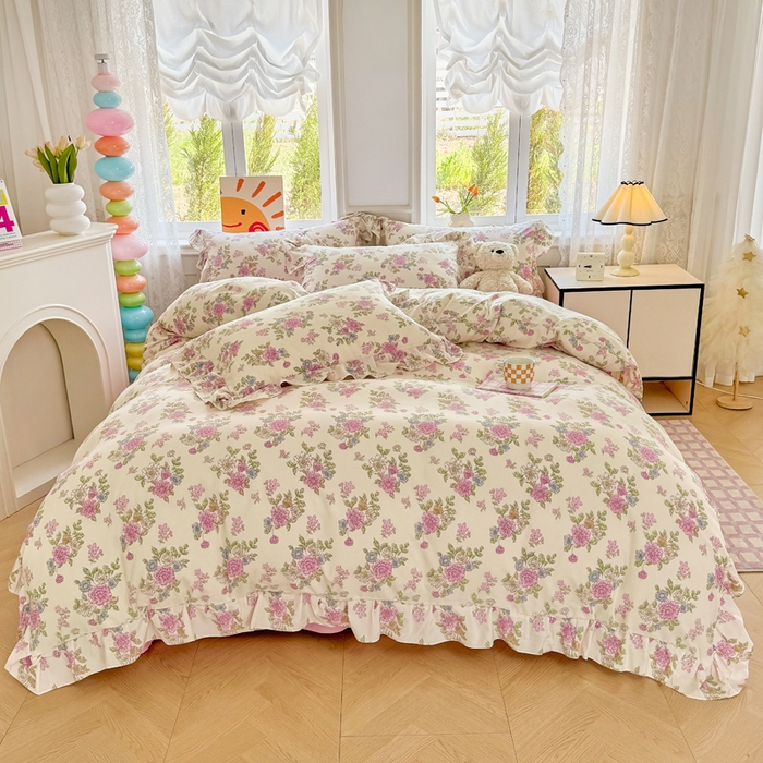 91家纺网 家纺一手货源 找家纺 （总）芷凡家纺 2025新款A类加厚超柔水洗棉花边款韩式四件套