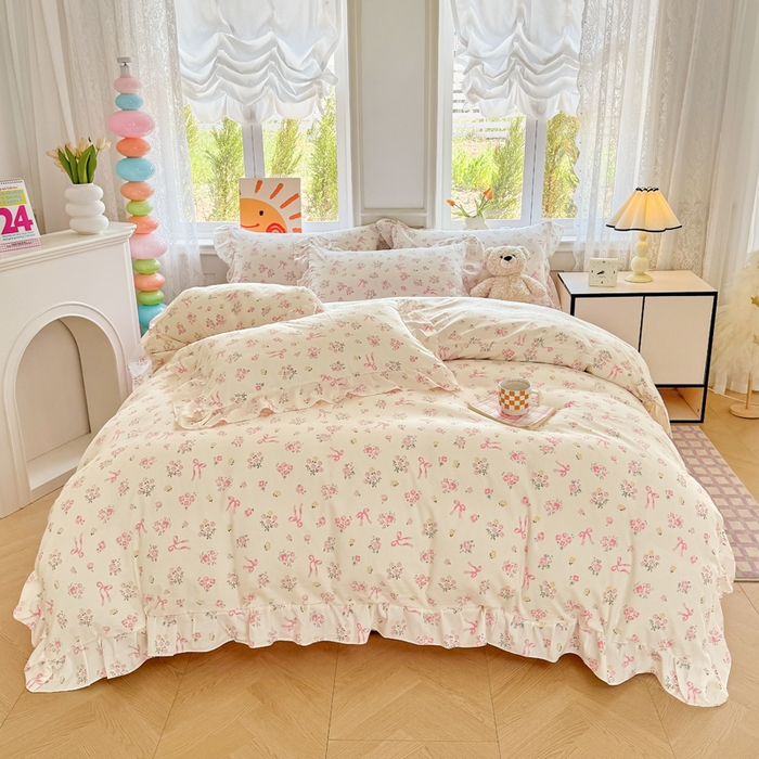 （总）芷凡家纺 2025新款A类加厚超柔水洗棉花边款韩式四件套