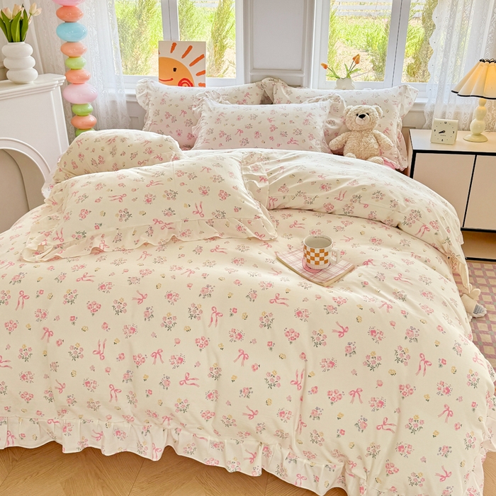 91家纺网 家纺一手货源 找家纺 （总）芷凡家纺 2025新款A类加厚超柔水洗棉花边款韩式四件套