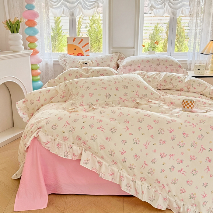 91家纺网 家纺一手货源 找家纺 （总）芷凡家纺 2025新款A类加厚超柔水洗棉花边款韩式四件套