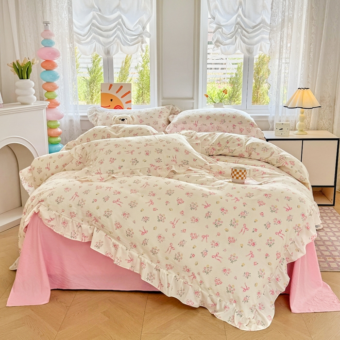 91家纺网 家纺一手货源 找家纺 （总）芷凡家纺 2025新款A类加厚超柔水洗棉花边款韩式四件套