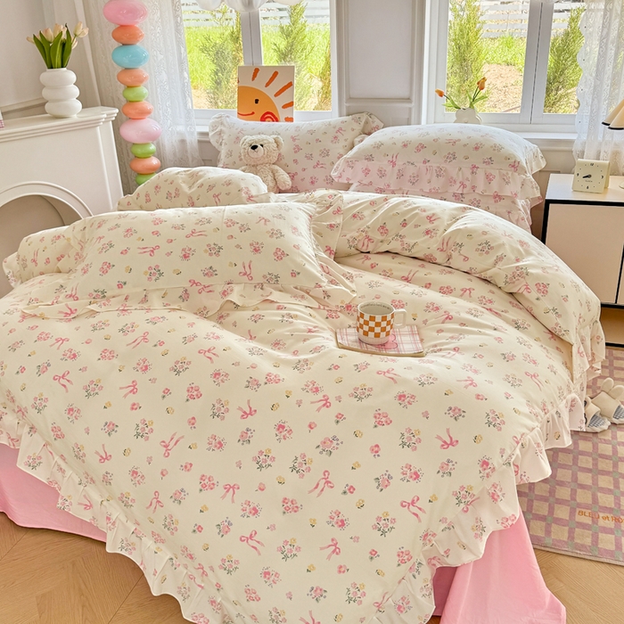 91家纺网 家纺一手货源 找家纺 （总）芷凡家纺 2025新款A类加厚超柔水洗棉花边款韩式四件套