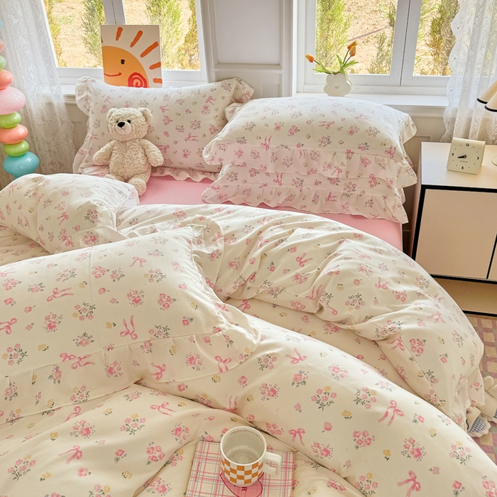 91家纺网 家纺一手货源 找家纺 （总）芷凡家纺 2025新款A类加厚超柔水洗棉花边款韩式四件套