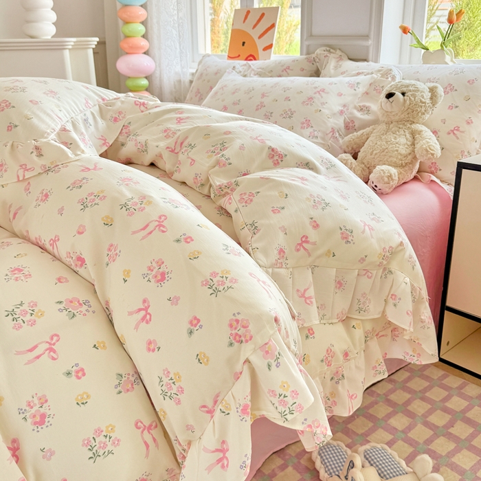 91家纺网 家纺一手货源 找家纺 （总）芷凡家纺 2025新款A类加厚超柔水洗棉花边款韩式四件套