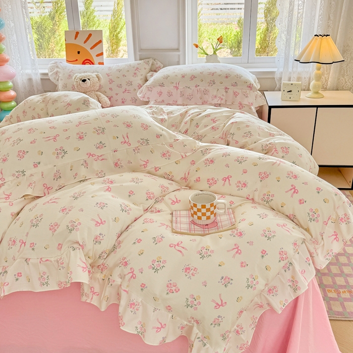 91家纺网 家纺一手货源 找家纺 （总）芷凡家纺 2025新款A类加厚超柔水洗棉花边款韩式四件套