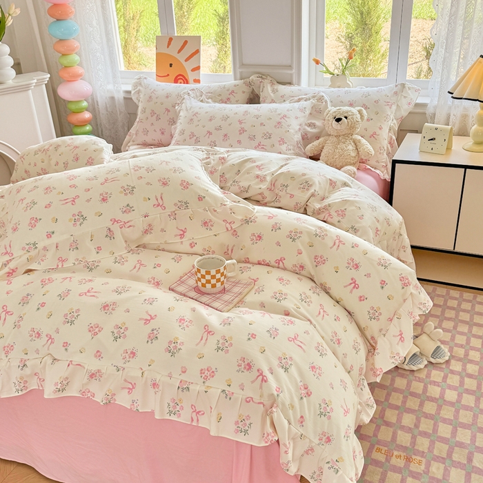 91家纺网 家纺一手货源 找家纺 （总）芷凡家纺 2025新款A类加厚超柔水洗棉花边款韩式四件套