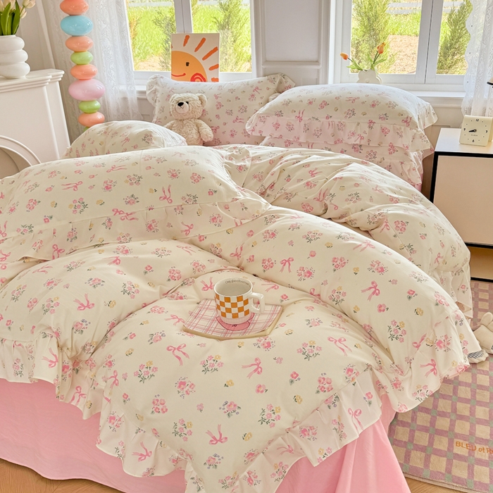 91家纺网 家纺一手货源 找家纺 （总）芷凡家纺 2025新款A类加厚超柔水洗棉花边款韩式四件套