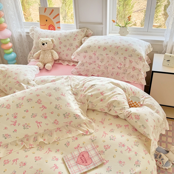 91家纺网 家纺一手货源 找家纺 （总）芷凡家纺 2025新款A类加厚超柔水洗棉花边款韩式四件套