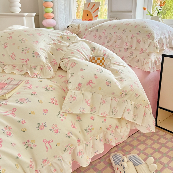 91家纺网 家纺一手货源 找家纺 （总）芷凡家纺 2025新款A类加厚超柔水洗棉花边款韩式四件套