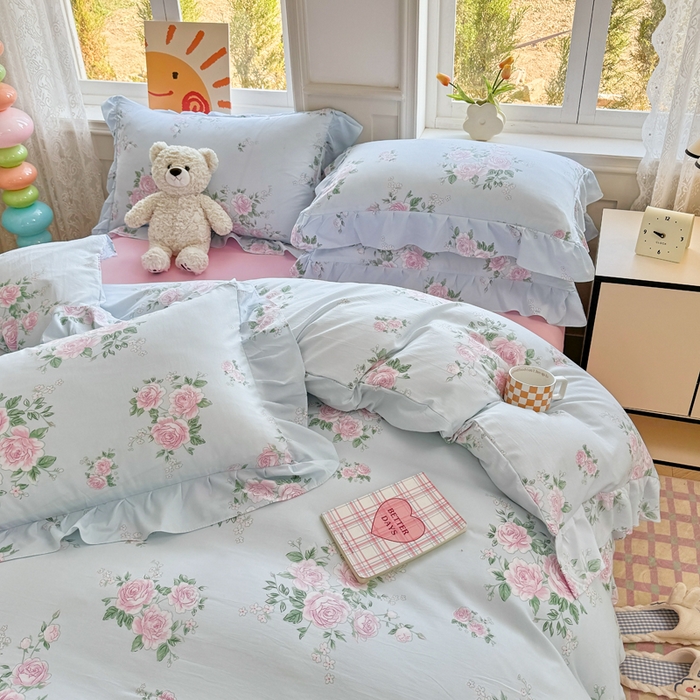 91家纺网 家纺一手货源 找家纺 芷凡家纺 2025新款A类加厚超柔水洗棉花边款韩式四件套 爱丽丝