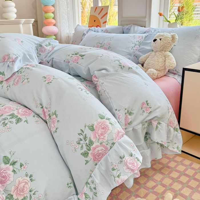 91家纺网 家纺一手货源 找家纺 芷凡家纺 2025新款A类加厚超柔水洗棉花边款韩式四件套 爱丽丝