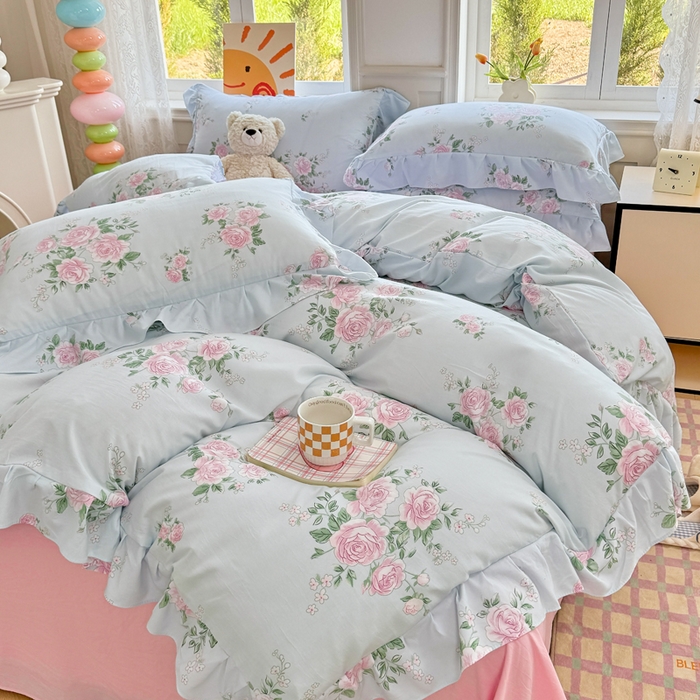 91家纺网 家纺一手货源 找家纺 芷凡家纺 2025新款A类加厚超柔水洗棉花边款韩式四件套 爱丽丝