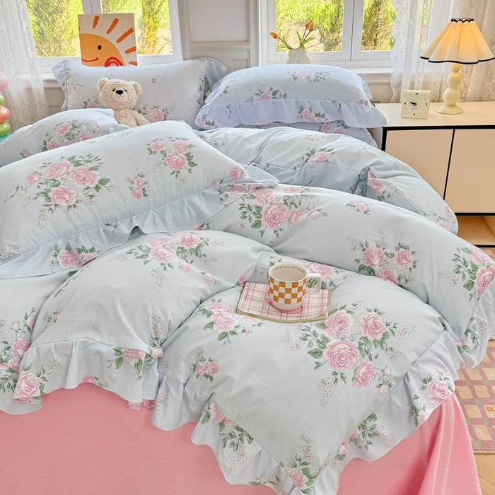 91家纺网 家纺一手货源 找家纺 芷凡家纺 2025新款A类加厚超柔水洗棉花边款韩式四件套 爱丽丝