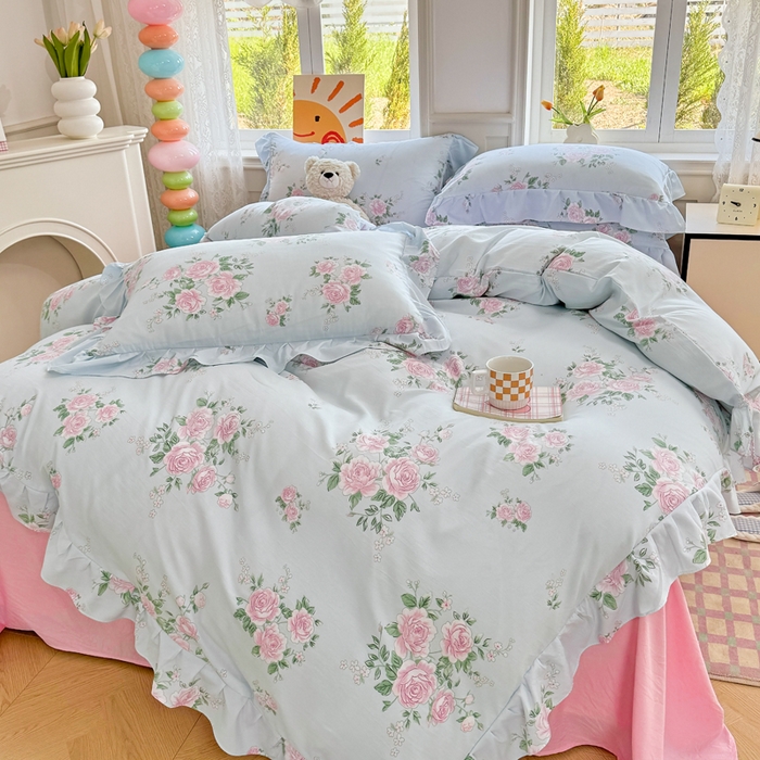 91家纺网 家纺一手货源 找家纺 芷凡家纺 2025新款A类加厚超柔水洗棉花边款韩式四件套 爱丽丝