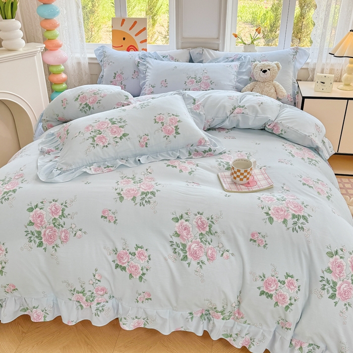 91家纺网 家纺一手货源 找家纺 芷凡家纺 2025新款A类加厚超柔水洗棉花边款韩式四件套 爱丽丝