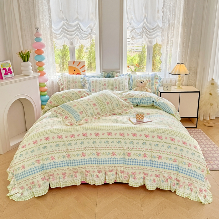 芷凡家纺 2025新款A类加厚超柔水洗棉花边款韩式四件套 法式小香