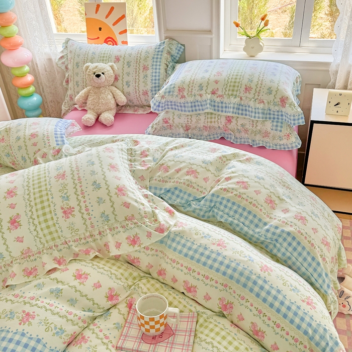 91家纺网 家纺一手货源 找家纺 芷凡家纺 2025新款A类加厚超柔水洗棉花边款韩式四件套 法式小香