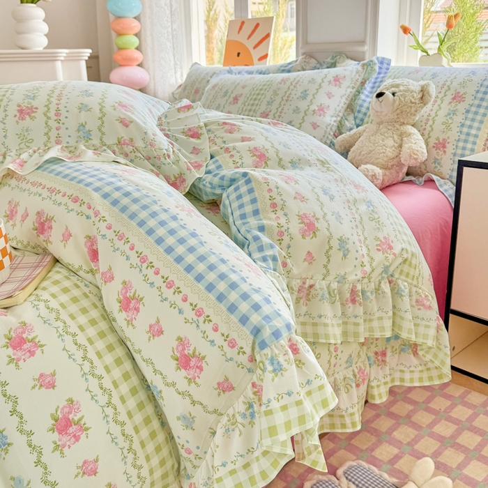 91家纺网 家纺一手货源 找家纺 芷凡家纺 2025新款A类加厚超柔水洗棉花边款韩式四件套 法式小香