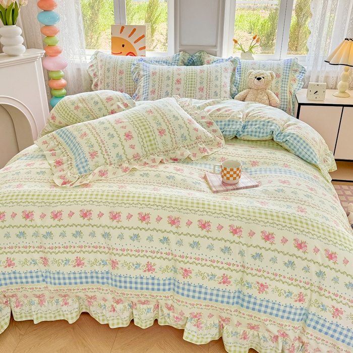 91家纺网 家纺一手货源 找家纺 芷凡家纺 2025新款A类加厚超柔水洗棉花边款韩式四件套 法式小香