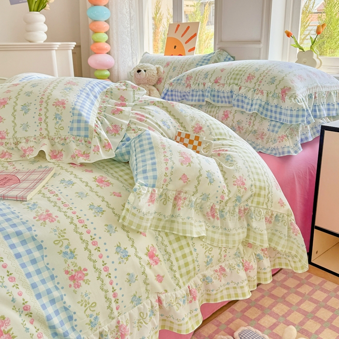 91家纺网 家纺一手货源 找家纺 芷凡家纺 2025新款A类加厚超柔水洗棉花边款韩式四件套 法式小香