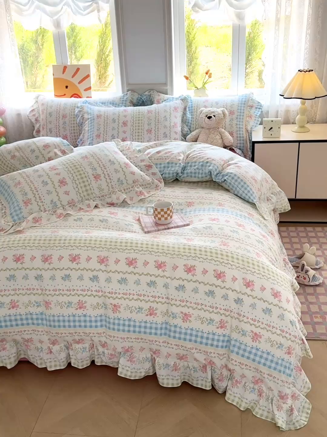 91家纺网 家纺一手货源 找家纺 芷凡家纺 2025新款A类加厚超柔水洗棉花边款韩式四件套 法式小香