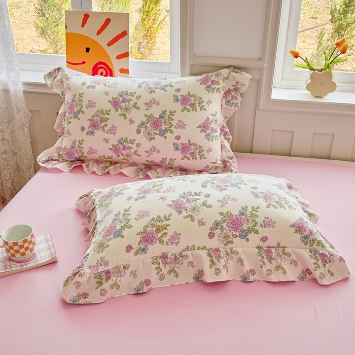 91家纺网 家纺一手货源 找家纺 芷凡家纺 2025新款A类加厚超柔水洗棉花边款韩式四件套 花开曼舞