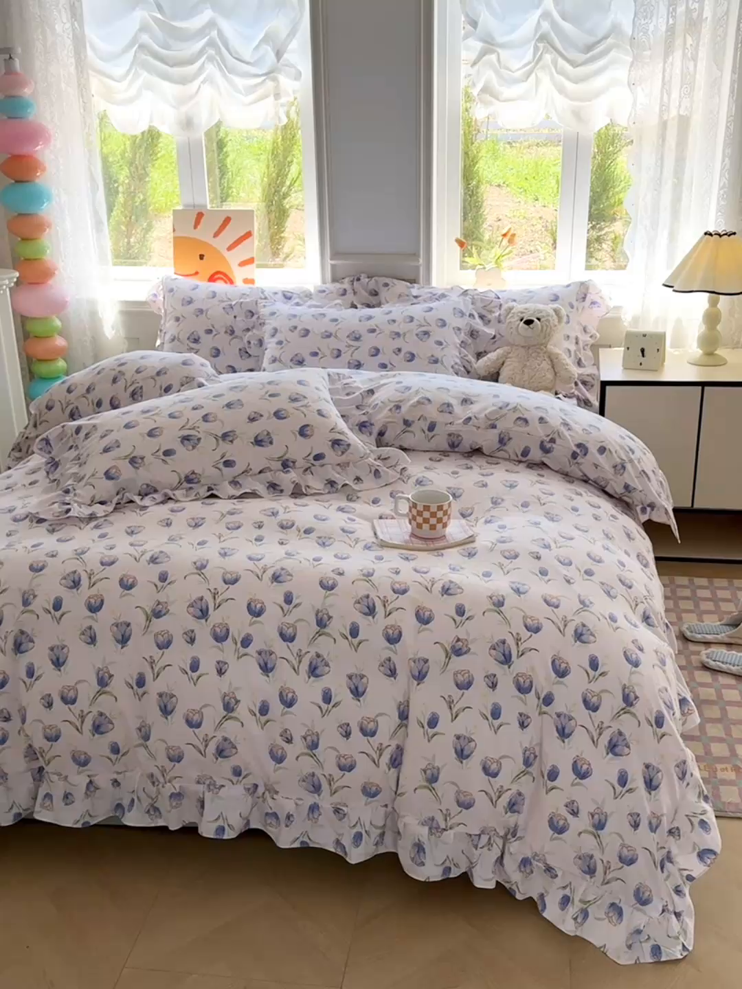 91家纺网 家纺一手货源 找家纺 芷凡家纺 2025新款A类加厚超柔水洗棉花边款韩式四件套 郁金香