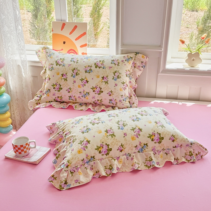 91家纺网 家纺一手货源 找家纺 芷凡家纺 2025新款A类加厚超柔水洗棉花边款韩式四件套 月影花开