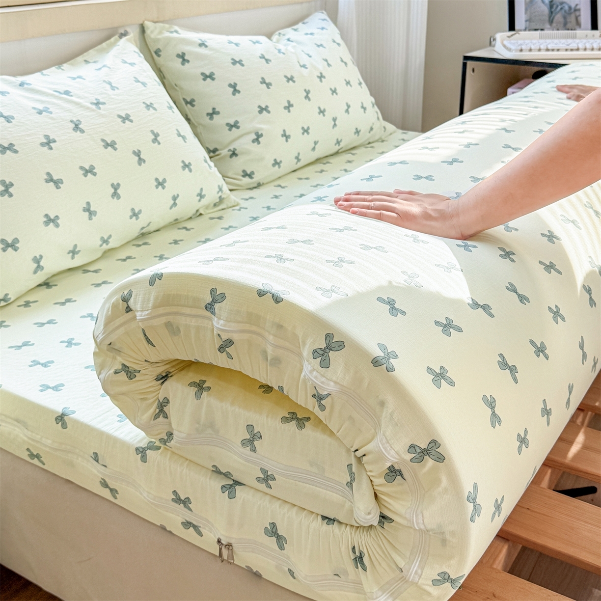 91家纺网 家纺一手货源 找家纺 （总）多品家纺 2025新款超柔双层纱大床单品床垫套