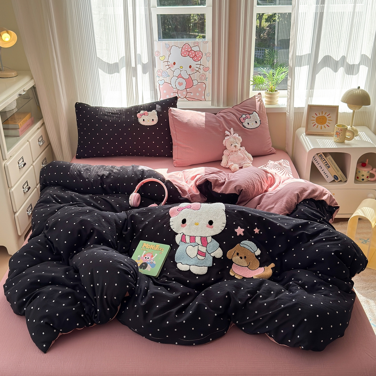 91家纺网 家纺一手货源 找家纺 罗亿家纺 2025新款云感双层纱卡通毛巾绣四件套(小清新系列)） kitty日记