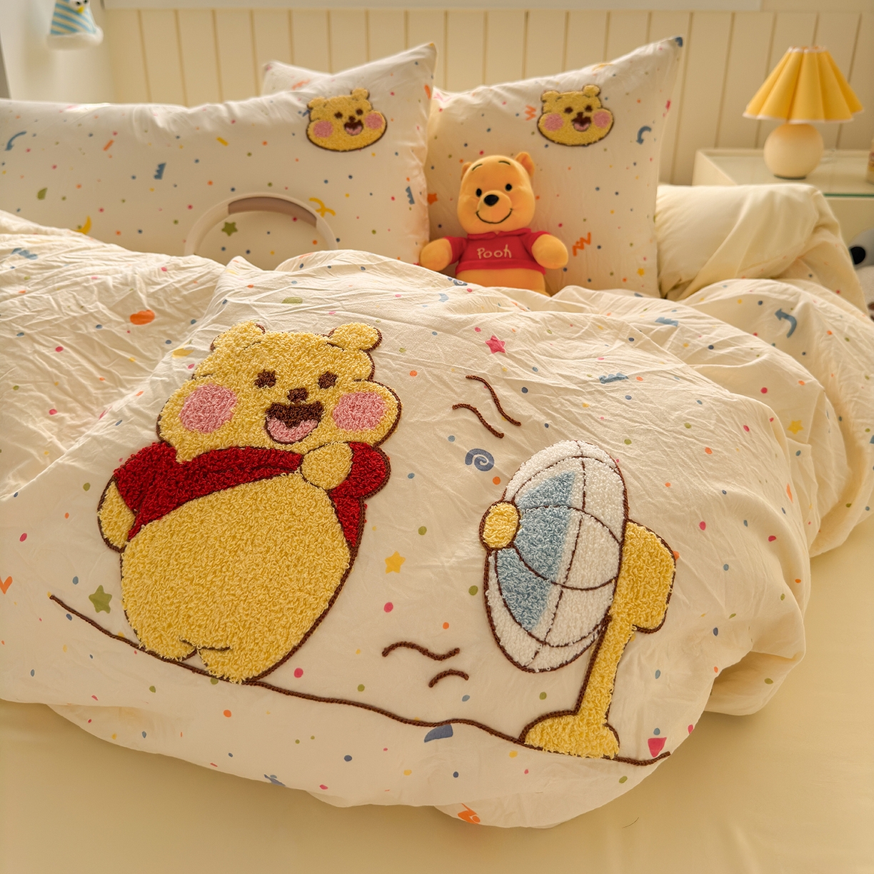 91家纺网 家纺一手货源 找家纺 罗亿家纺 2025新款云感双层纱卡通毛巾绣四件套(小清新系列)） 夏日小熊