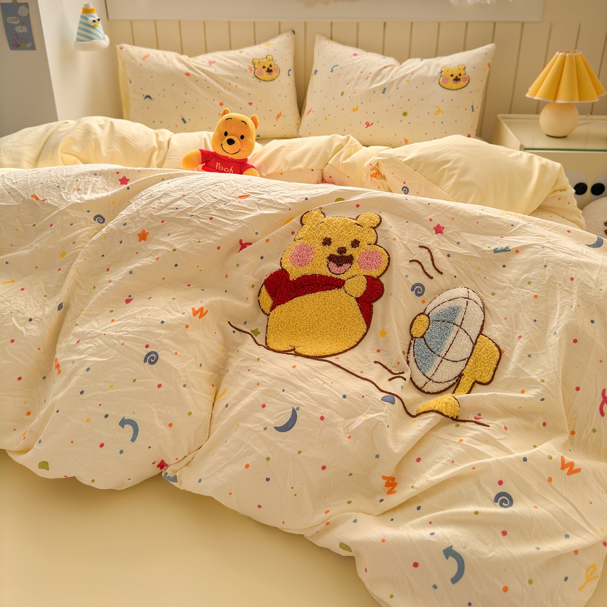 罗亿家纺 2025新款云感双层纱卡通毛巾绣四件套(小清新系列)） 夏日小熊