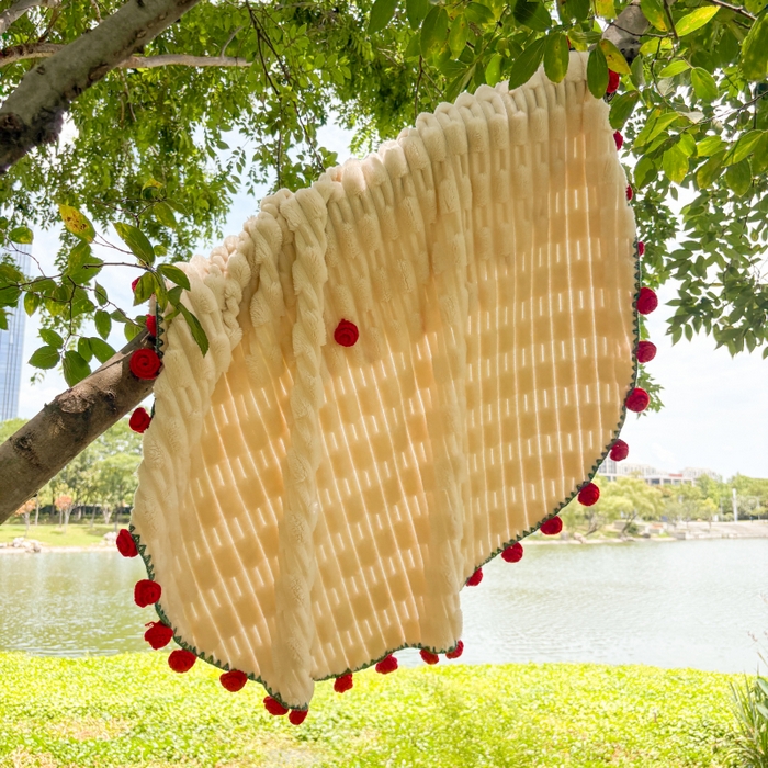 91家纺网 家纺一手货源 找家纺 （总）潮邦创意家居2025新款手工毛线编织竹纹绒玫瑰花束毯