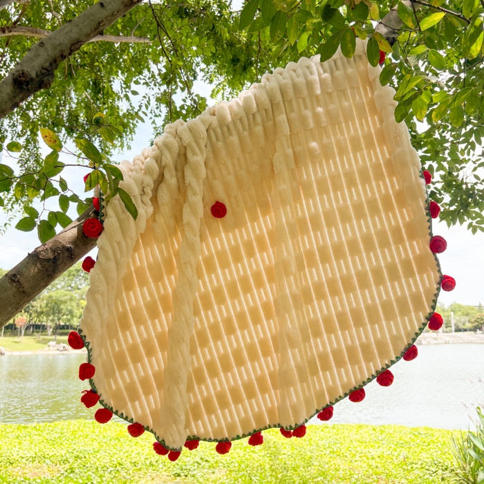 91家纺网 家纺一手货源 找家纺 （总）潮邦创意家居2025新款手工毛线编织竹纹绒玫瑰花束毯