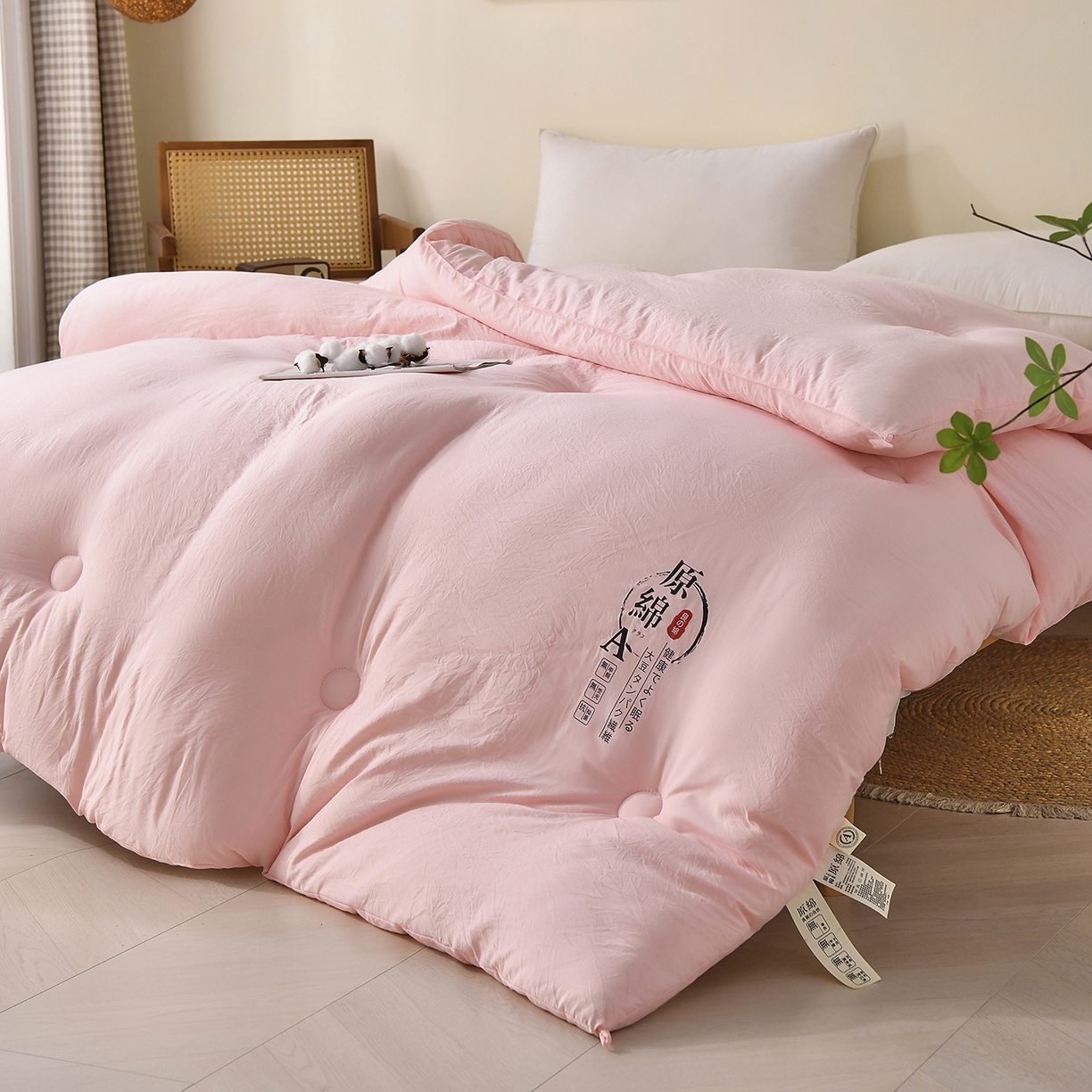 91家纺网 家纺一手货源 找家纺 初相识被业 2025新款直播热款超柔水洗棉冬被原棉大豆被纤维被夏凉被春秋被冬被被子被芯 粉色