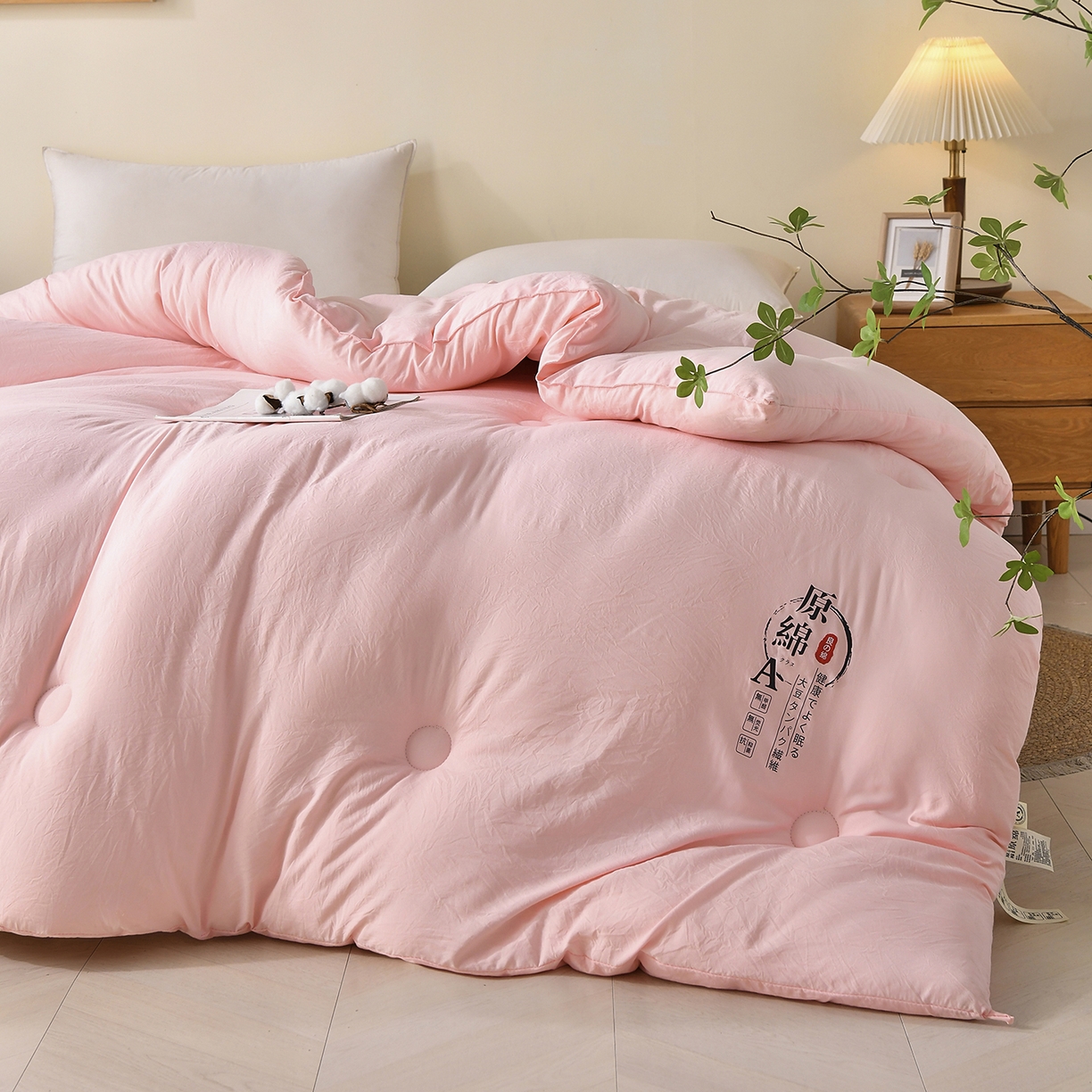 91家纺网 家纺一手货源 找家纺 初相识被业 2025新款直播热款超柔水洗棉冬被原棉大豆被纤维被夏凉被春秋被冬被被子被芯 粉色