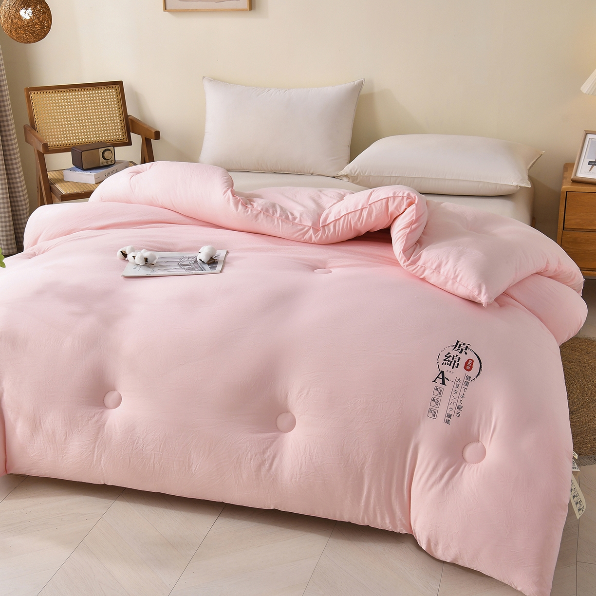 91家纺网 家纺一手货源 找家纺 初相识被业 2025新款直播热款超柔水洗棉冬被原棉大豆被纤维被夏凉被春秋被冬被被子被芯 粉色