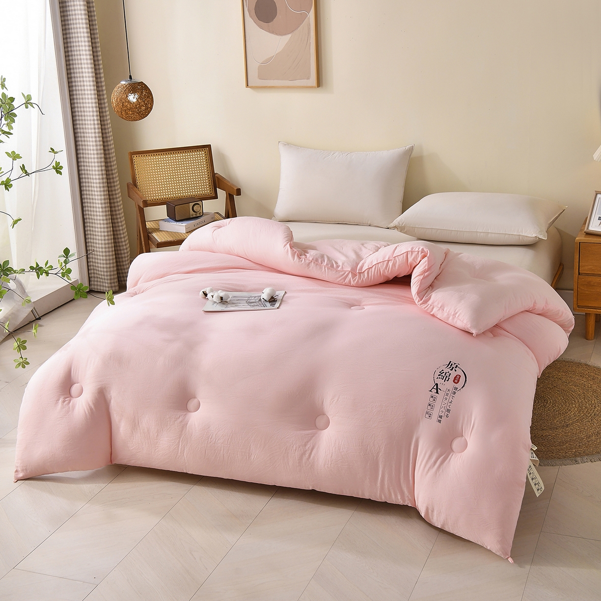 91家纺网 家纺一手货源 找家纺 初相识被业 2025新款直播热款超柔水洗棉冬被原棉大豆被纤维被夏凉被春秋被冬被被子被芯 粉色