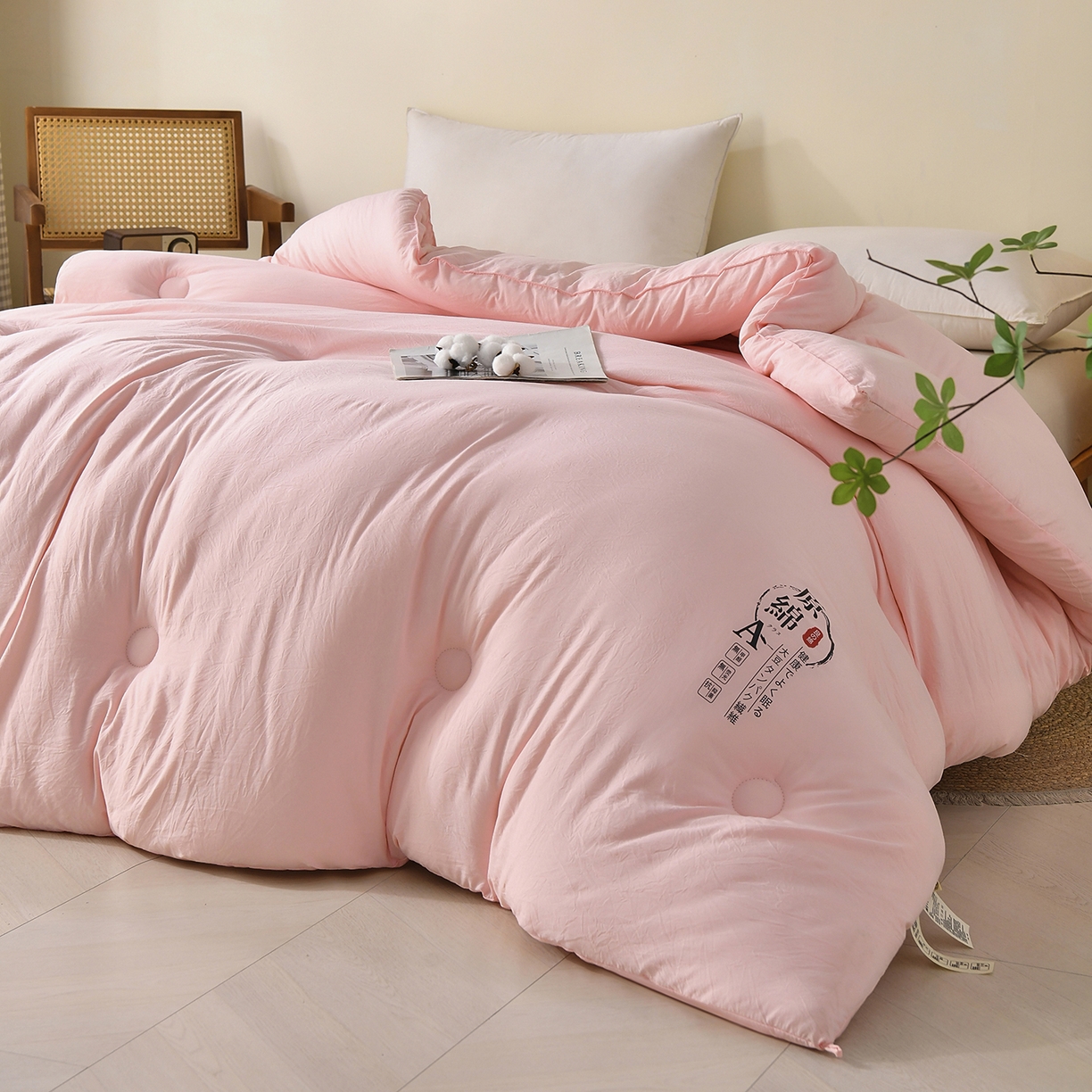 91家纺网 家纺一手货源 找家纺 初相识被业 2025新款直播热款超柔水洗棉冬被原棉大豆被纤维被夏凉被春秋被冬被被子被芯 粉色
