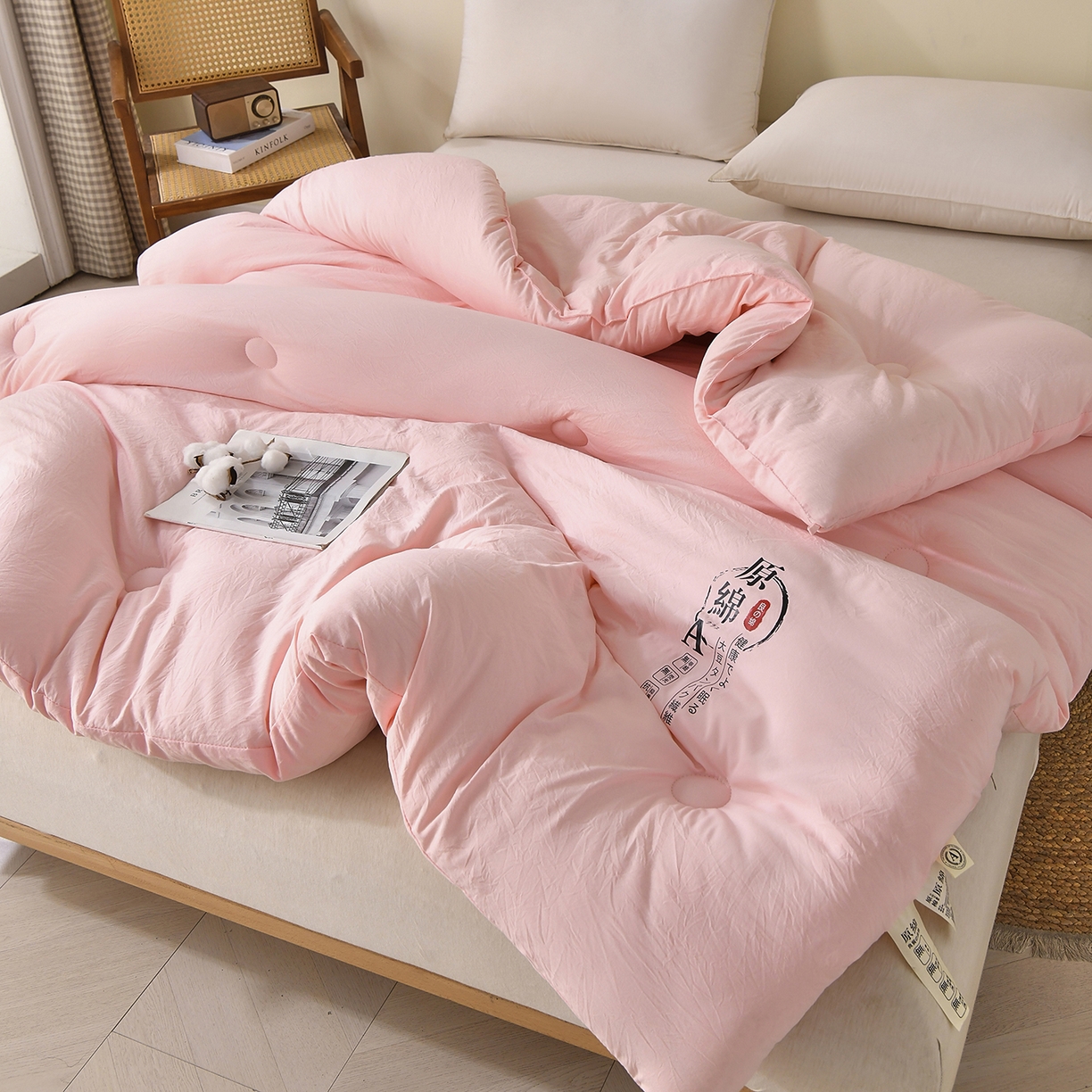 91家纺网 家纺一手货源 找家纺 初相识被业 2025新款直播热款超柔水洗棉冬被原棉大豆被纤维被夏凉被春秋被冬被被子被芯 粉色