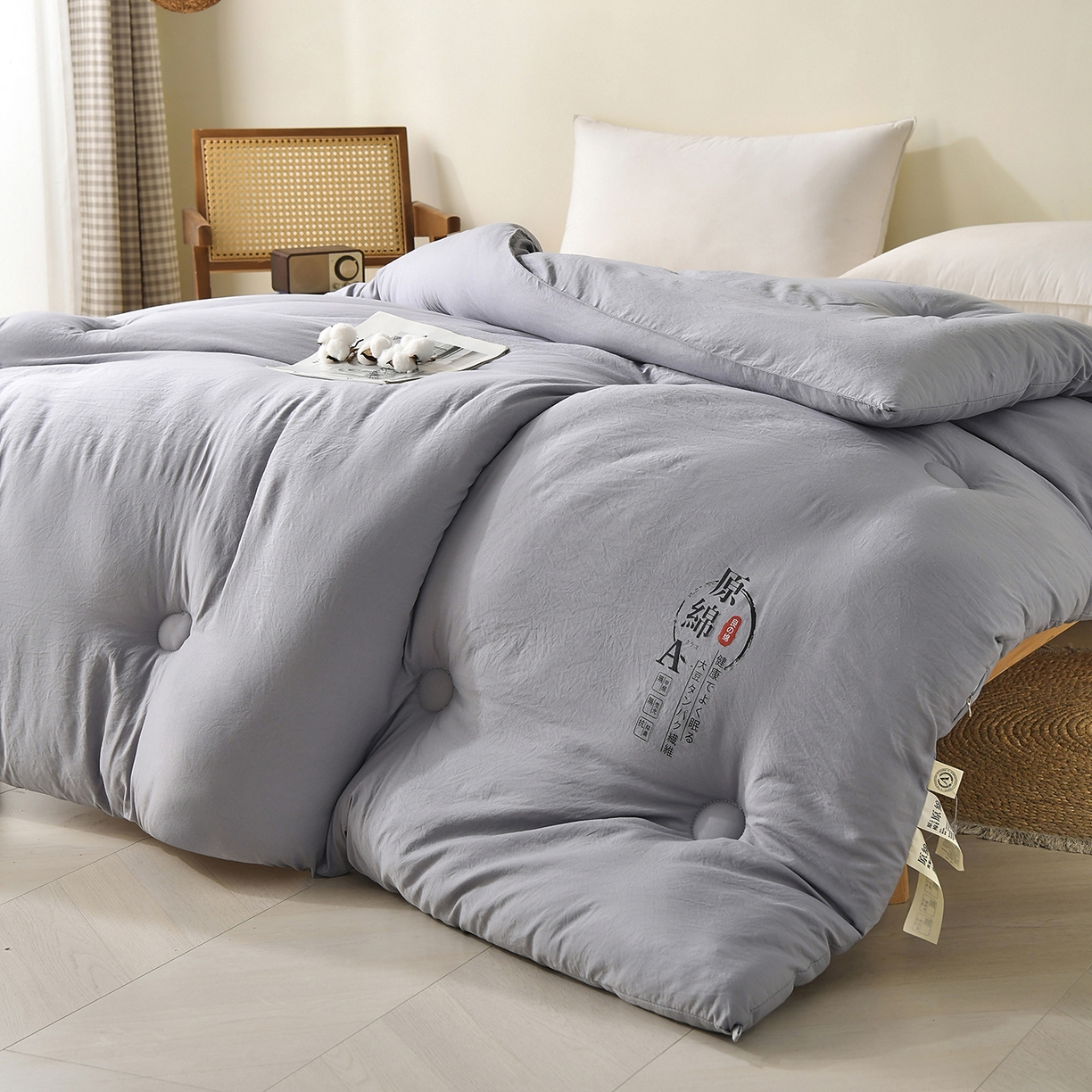 91家纺网 家纺一手货源 找家纺 初相识被业 2025新款直播热款超柔水洗棉冬被原棉大豆被纤维被夏凉被春秋被冬被被子被芯 灰色