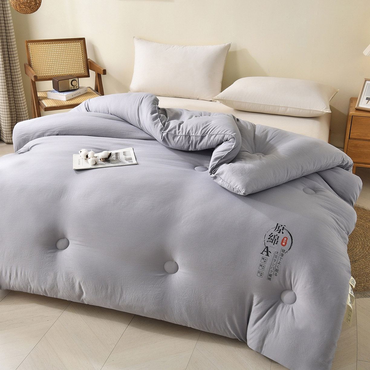 91家纺网 家纺一手货源 找家纺 初相识被业 2025新款直播热款超柔水洗棉冬被原棉大豆被纤维被夏凉被春秋被冬被被子被芯 灰色
