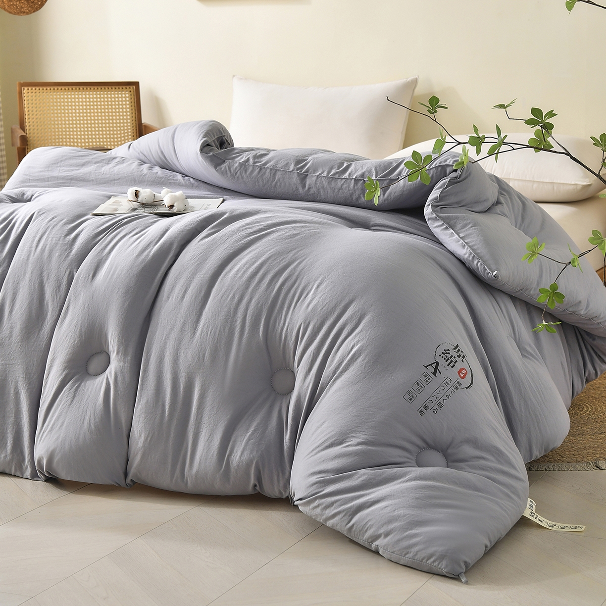 91家纺网 家纺一手货源 找家纺 初相识被业 2025新款直播热款超柔水洗棉冬被原棉大豆被纤维被夏凉被春秋被冬被被子被芯 灰色